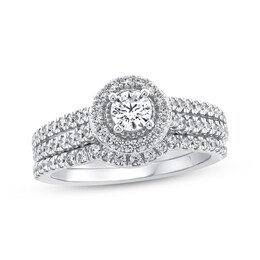 Adore Round-Cut Diamond Halo Double Row Shank Bridal Set 1 ct tw 14K White Gold