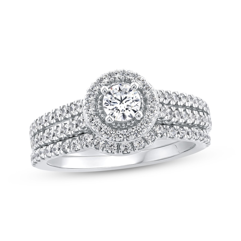Main Image 1 of Adore Round-Cut Diamond Halo Double Row Shank Bridal Set 1 ct tw 14K White Gold