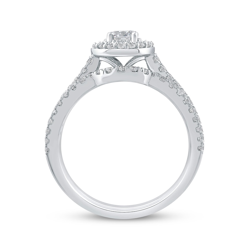 Main Image 3 of Adore Round-Cut Diamond Halo Double Row Shank Bridal Set 1 ct tw 14K White Gold