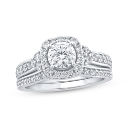 Adore Round-Cut Diamond Cushion Halo Bridal Set 7/8 ct tw 14K White Gold