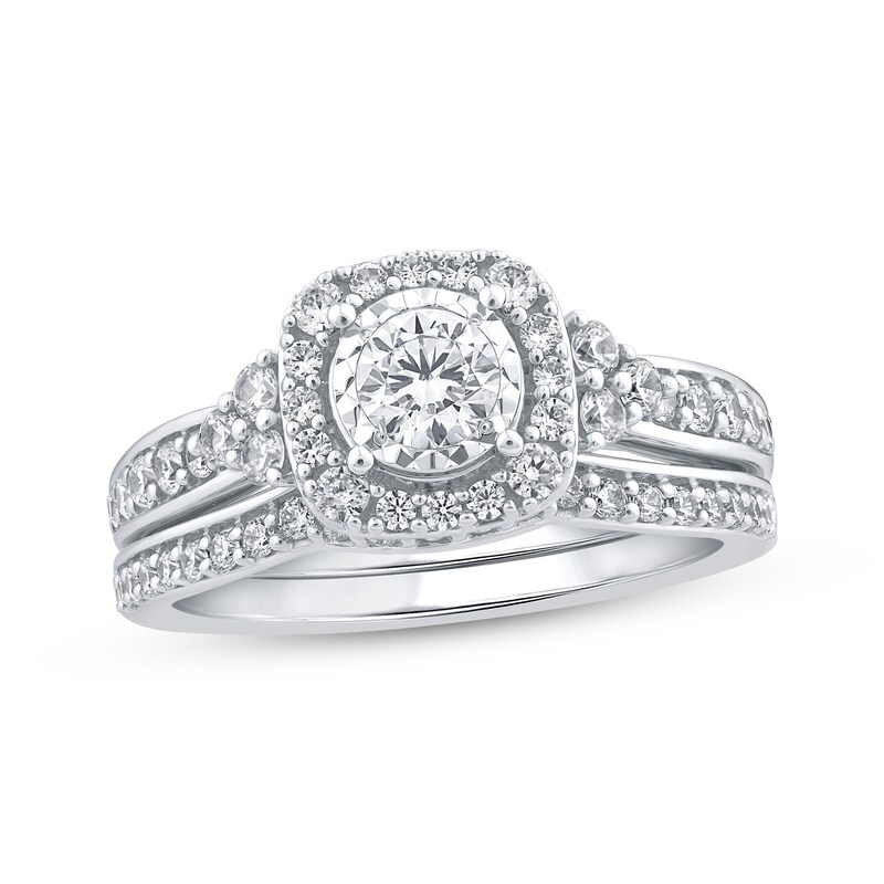 Main Image 1 of Adore Round-Cut Diamond Cushion Halo Bridal Set 7/8 ct tw 14K White Gold