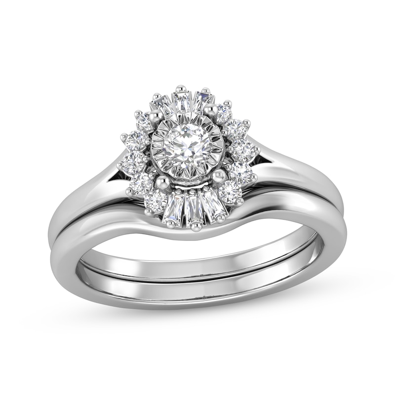 Main Image 1 of Adore Round-Cut Diamond Starburst Halo Split Shank Bridal Set 1/3 ct tw 14K White Gold