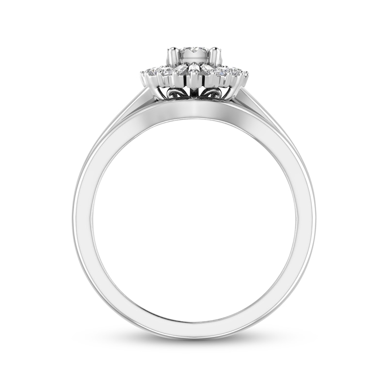 Main Image 3 of Adore Round-Cut Diamond Starburst Halo Split Shank Bridal Set 1/3 ct tw 14K White Gold
