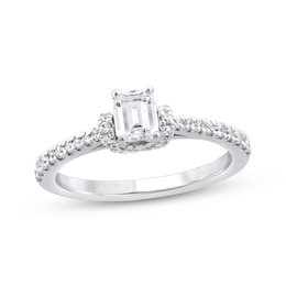 Adore Emerald-Cut Diamond Draped Halo Engagement Ring 3/4 ct tw 14K White Gold