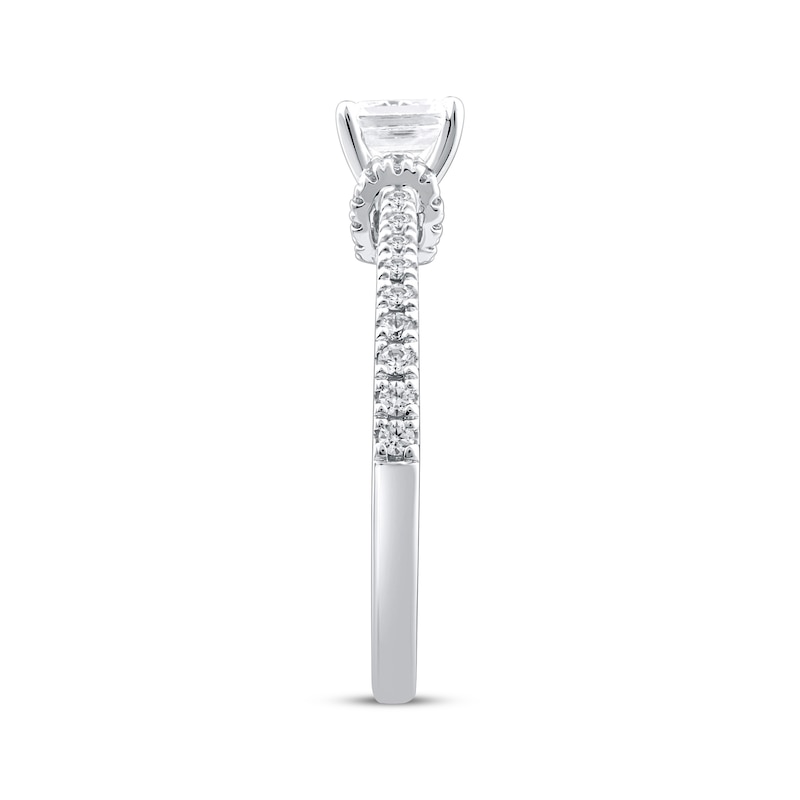 Main Image 2 of Adore Emerald-Cut Diamond Draped Halo Engagement Ring 3/4 ct tw 14K White Gold