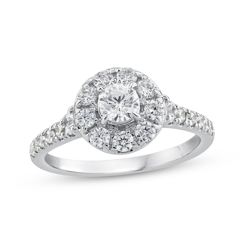 Main Image 1 of Adore Round-Cut Diamond Halo Engagement Ring 1 ct tw 14K White Gold