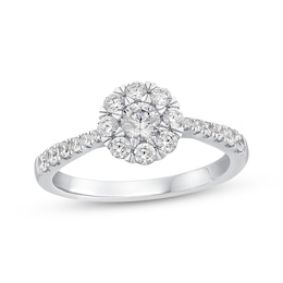 Adore Round-Cut Diamond Halo Pinched Shank Engagement Ring 5/8 ct tw 14K White Gold