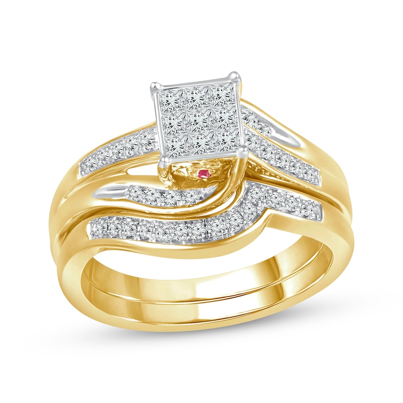 Main Image 1 of Adore Princess-Cut Multi-Diamond & Pink Sapphire Bridal Set 1/2 ct tw 10K Yellow Gold