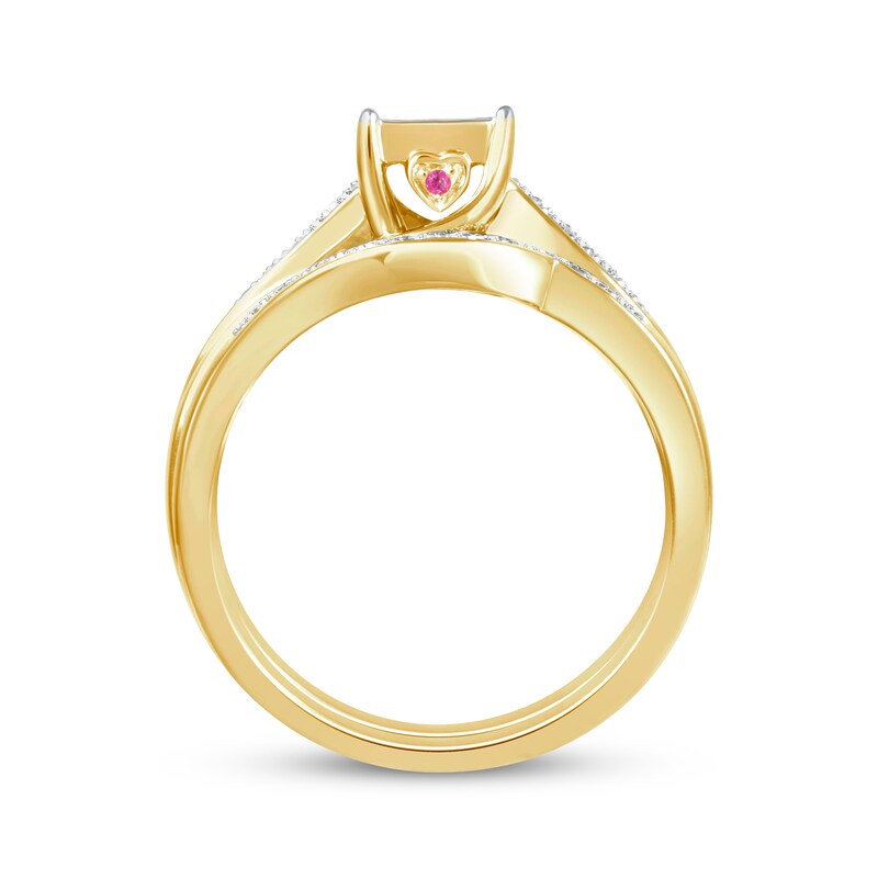 Main Image 3 of Adore Princess-Cut Multi-Diamond & Pink Sapphire Bridal Set 1/2 ct tw 10K Yellow Gold