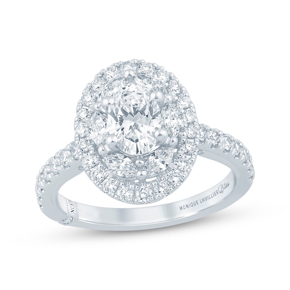 Monique Lhuillier Bliss Oval-Cut Lab-Grown Diamond Halo Engagement Ring 1-5/8 ct tw 18K White Gold