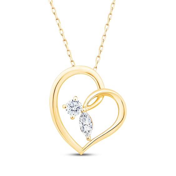 KAY Lab-Grown Diamonds Round & Marquise-Cut Tilted Heart Necklace 1/2 ct tw 14K Yellow Gold 18"