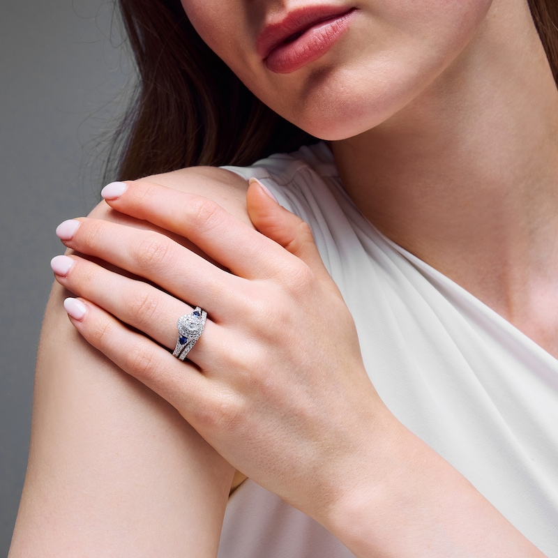 Main Image 4 of Neil Lane Oval-Cut Diamond & Natural Blue Sapphire Bridal Set 1-1/4 ct tw 14K White Gold