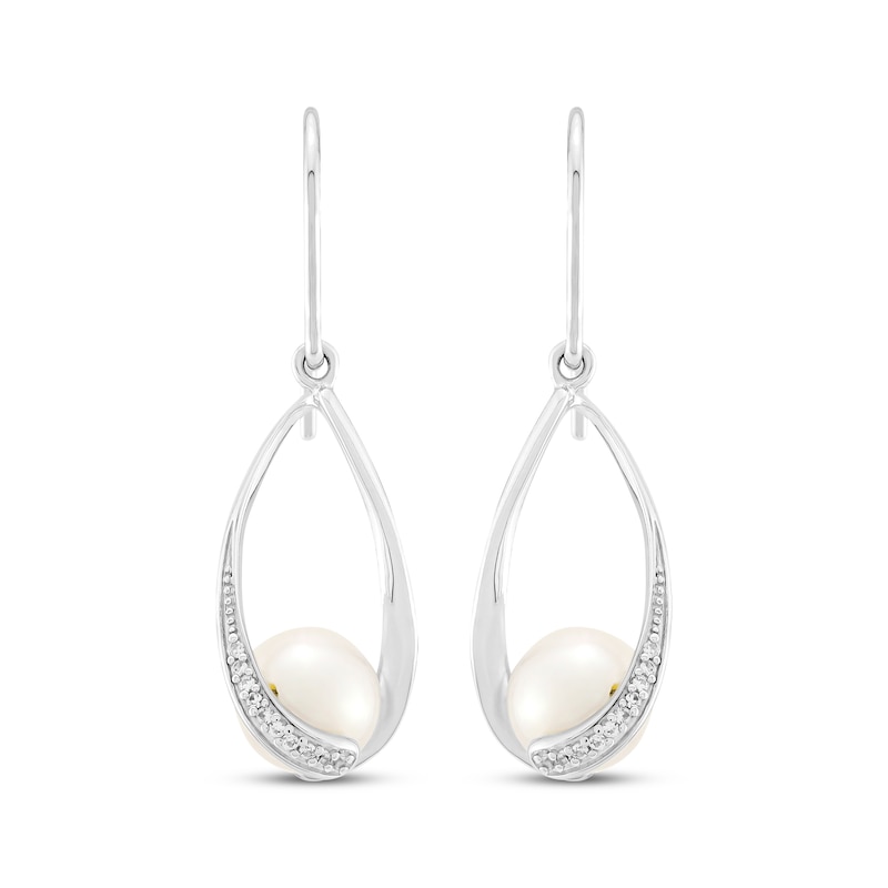 Main Image 2 of Cultured Pearl & White Lab-Created Sapphire Oval Twist Frame Dangle Earrings Sterling Silver