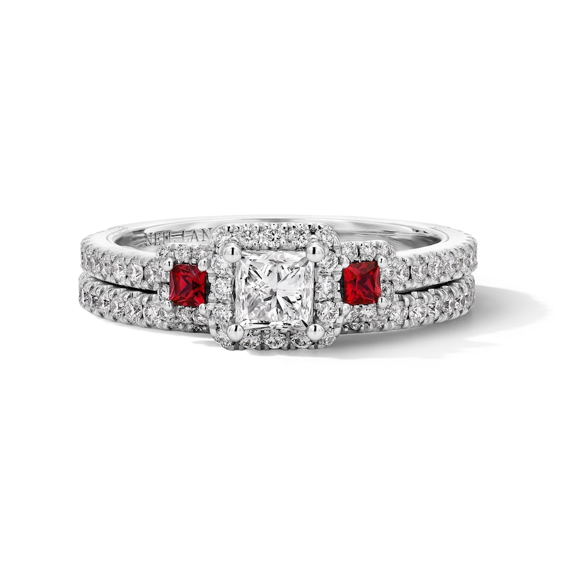 Main Image 3 of Neil Lane Princess-Cut Diamond & Natural Ruby Bridal Set 1 ct tw 14K White Gold