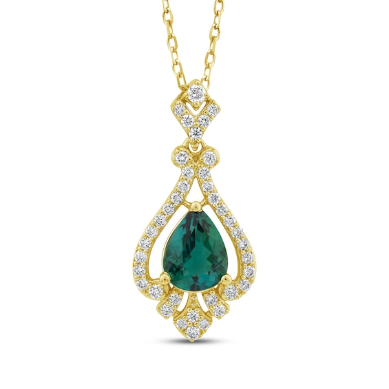 KAY Lab-Grown Diamonds Pear-Shaped Lab-Created Emerald Necklace 1/3 ct tw 14K Yellow Gold 18"