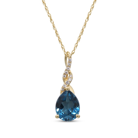 Pear-Shaped London Blue Topaz & Diamond Accent Twist Necklace 10K Yellow Gold 18"