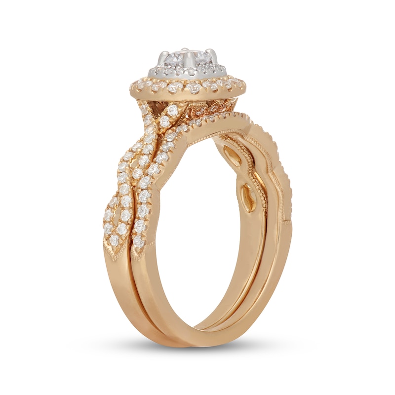 Main Image 2 of Neil Lane Round-Cut Diamond Double Halo Bridal Set 7/8 ct tw 14K Two-Tone Gold