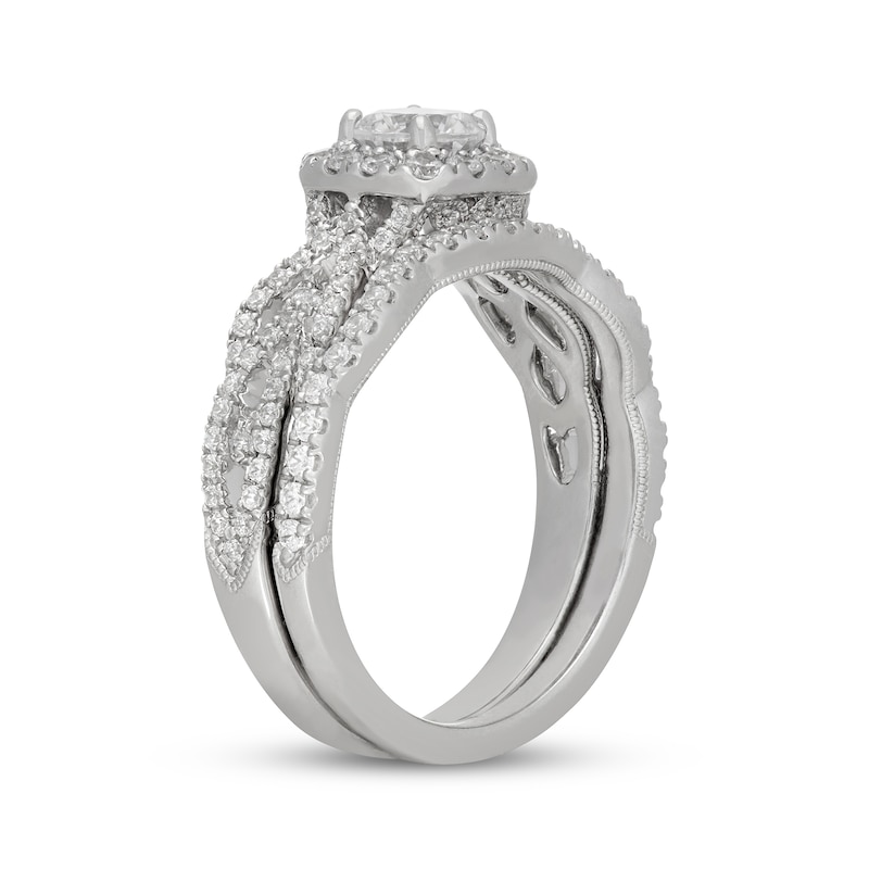 Main Image 2 of Neil Lane Round-Cut Diamond Cushion Halo Braided Bridal Set 1 ct tw 14K White Gold