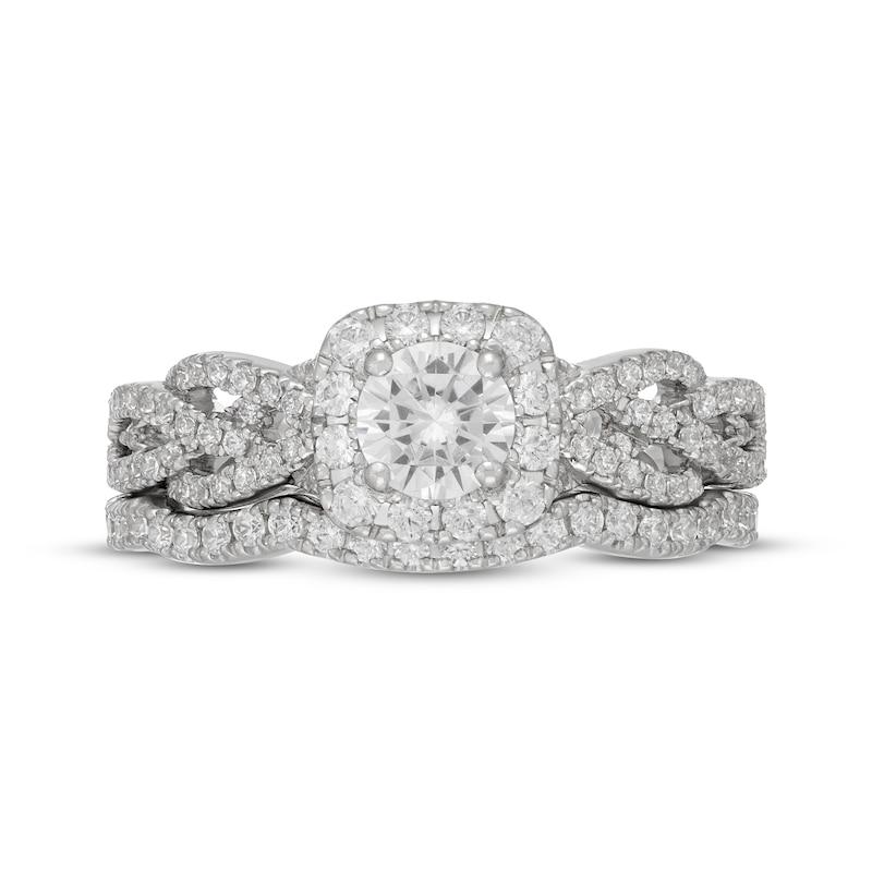 Main Image 3 of Neil Lane Round-Cut Diamond Cushion Halo Braided Bridal Set 1 ct tw 14K White Gold