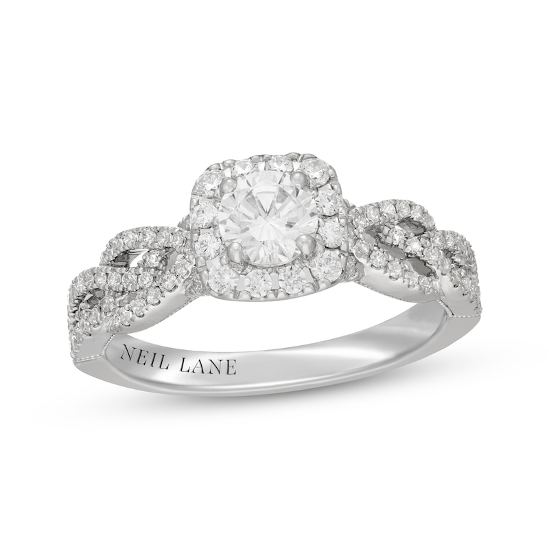 Main Image 4 of Neil Lane Round-Cut Diamond Cushion Halo Braided Engagement Ring 7/8 ct tw 14K White Gold