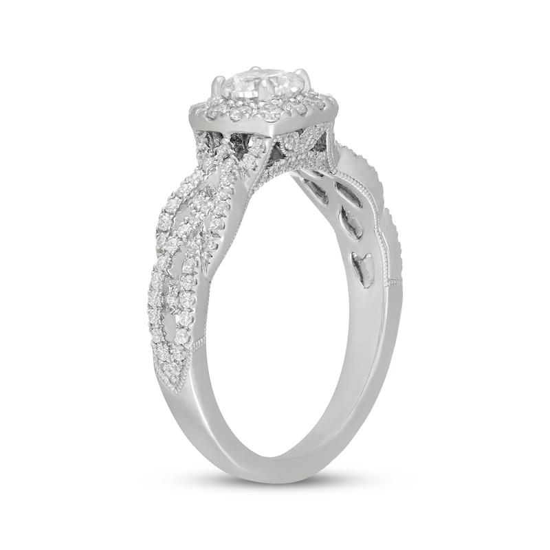 Main Image 5 of Neil Lane Round-Cut Diamond Cushion Halo Braided Engagement Ring 7/8 ct tw 14K White Gold