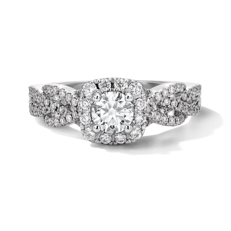Main Image 8 of Neil Lane Round-Cut Diamond Cushion Halo Braided Engagement Ring 7/8 ct tw 14K White Gold