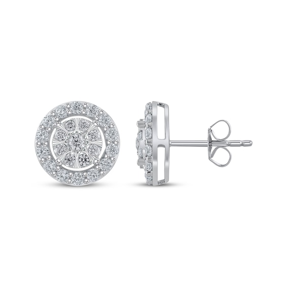 Multi-Diamond Halo Stud Earrings 1 ct tw 10K White Gold
