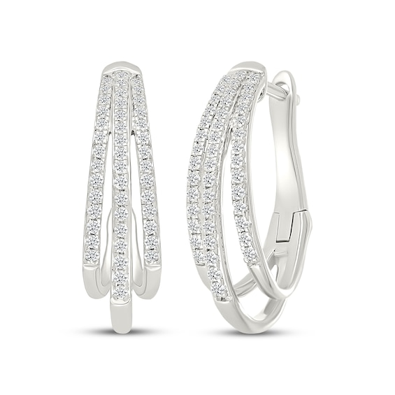Diamond Three-Row Split Oval Hoop Earrings 1/2 ct tw Sterling Silver