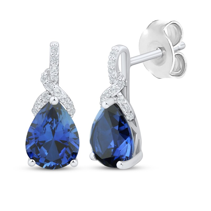Main Image 1 of Pear-Shaped Blue Lab-Created Sapphire & White Lab-Created Sapphire Drop Earrings Sterling Silver