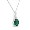Thumbnail Image 2 of Pear-Shaped Lab-Created Emerald & White Lab-Created Sapphire Drop Necklace Sterling Silver 18"