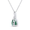 Thumbnail Image 3 of Pear-Shaped Lab-Created Emerald & White Lab-Created Sapphire Drop Necklace Sterling Silver 18"