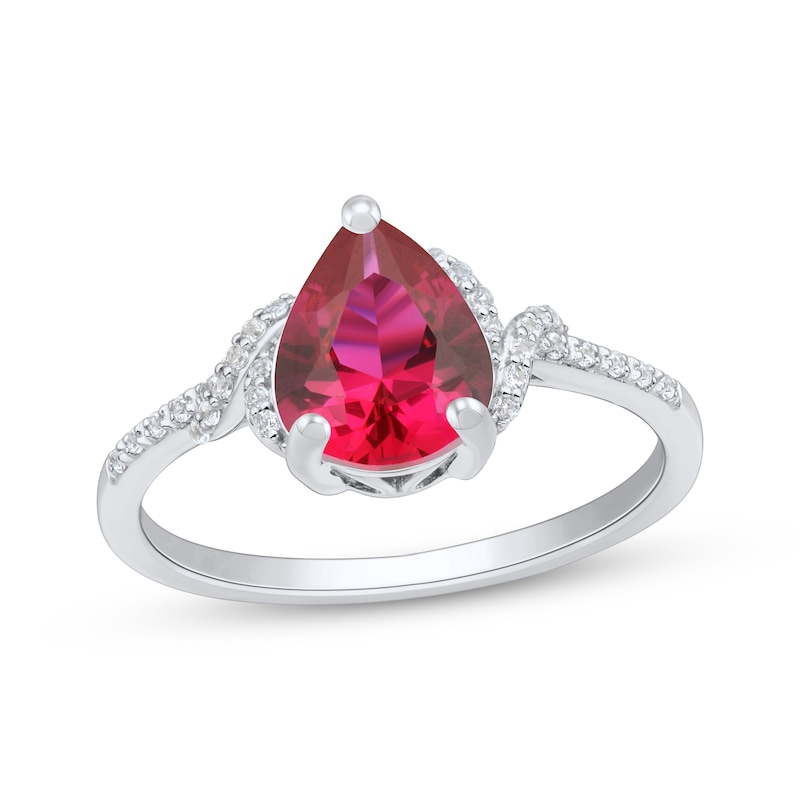 Main Image 1 of Pear-Shaped Lab-Created Ruby & White Lab-Created Sapphire Ring Sterling Silver