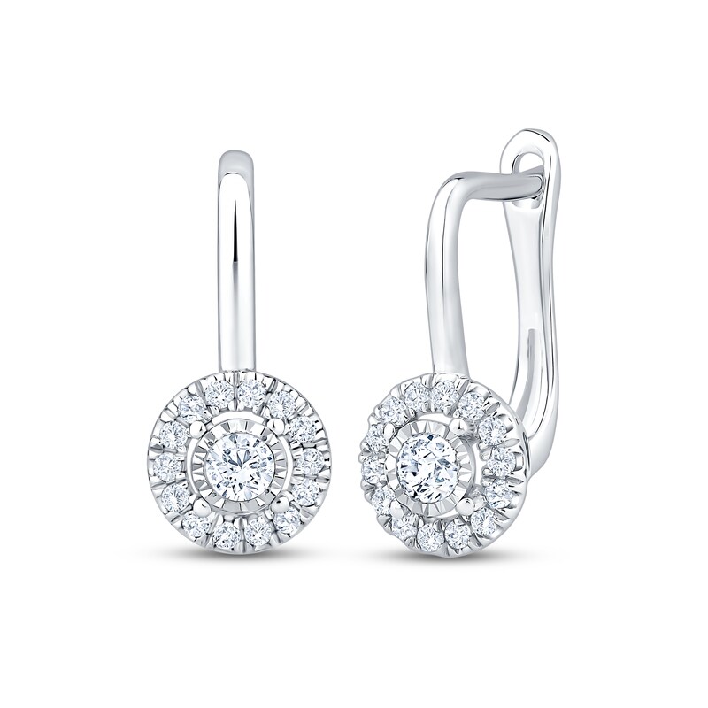 Main Image 1 of Diamond Halo Drop Earrings 1/4 ct tw 10K White Gold