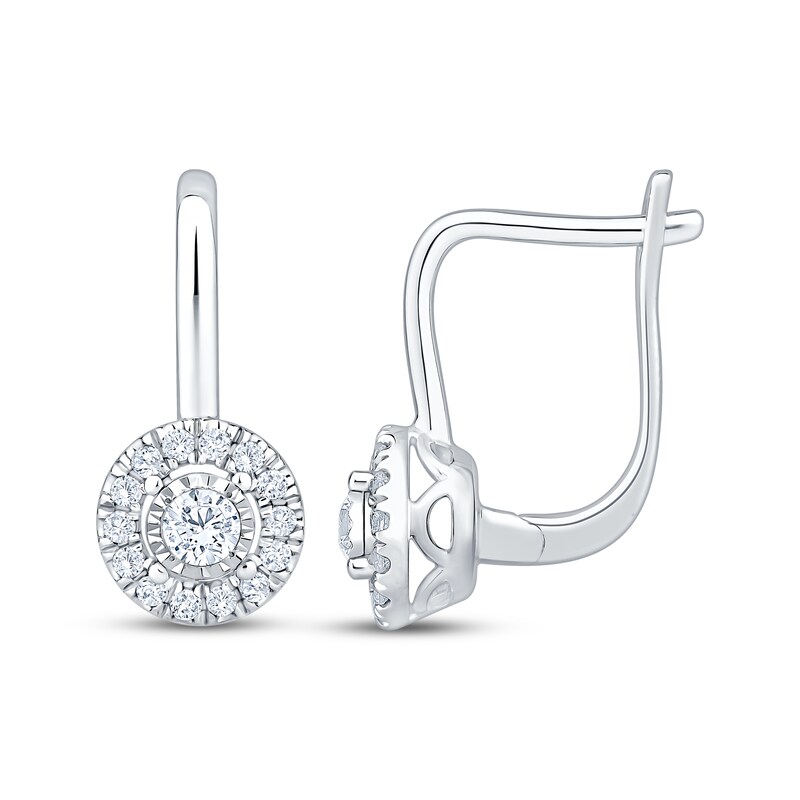 Main Image 3 of Diamond Halo Drop Earrings 1/4 ct tw 10K White Gold