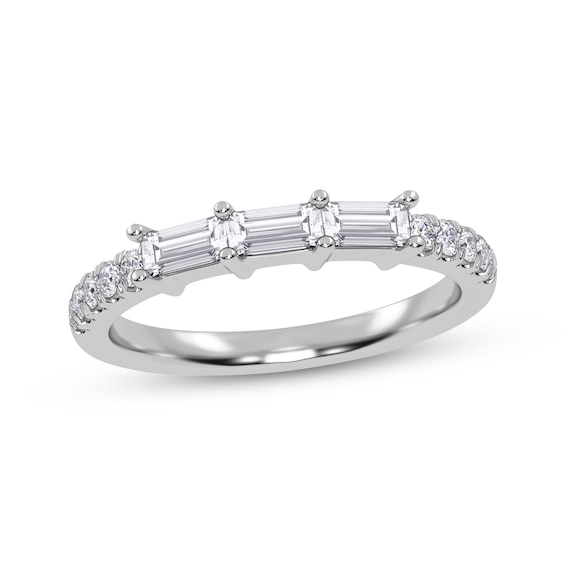 Adore Baguette & Round-Cut Diamond Three-Stone Stackable Anniversary Ring 1/3 ct tw 14K White Gold