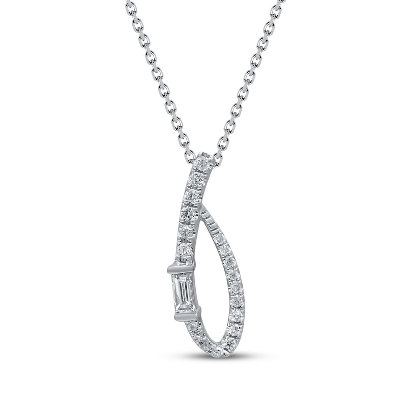Main Image 1 of Baguette & Round-Cut Multi-Diamond Loop Necklace 1/5 ct tw 10K White Gold 18"