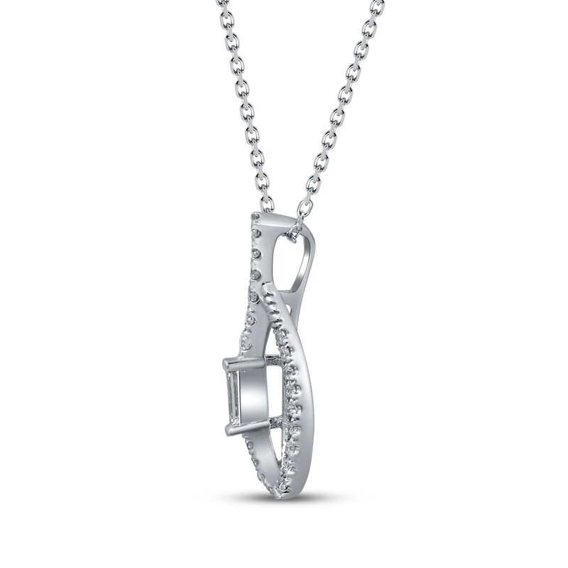 Main Image 2 of Baguette & Round-Cut Multi-Diamond Loop Necklace 1/5 ct tw 10K White Gold 18"
