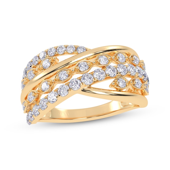 Diamond Multi-Row Layered Crisscross Ring 1/2 ct tw 14K Yellow Gold