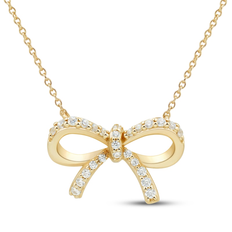 Main Image 1 of Diamond Bow Necklace 1/10 ct tw 10K Yellow Gold 18"