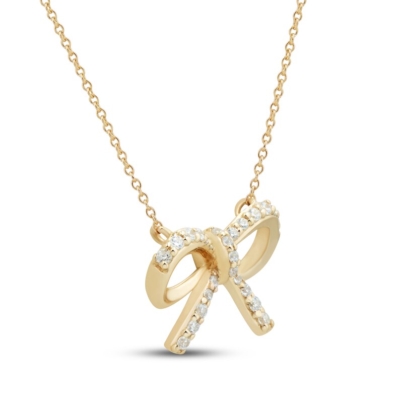 Main Image 2 of Diamond Bow Necklace 1/10 ct tw 10K Yellow Gold 18"