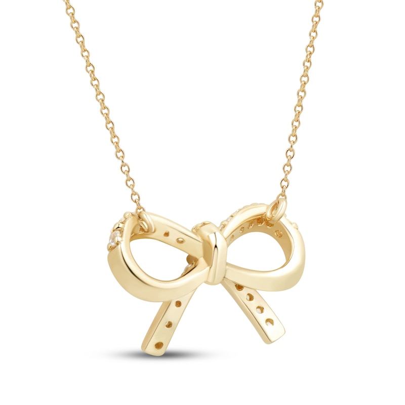 Main Image 3 of Diamond Bow Necklace 1/10 ct tw 10K Yellow Gold 18"