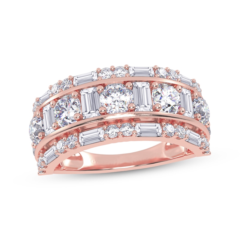 Main Image 1 of KAY Lab-Grown Diamonds Baguette & Round-Cut Three-Row Ring 2 ct tw 14K Rose Gold