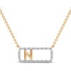 Thumbnail Image 1 of Diamond N Initial Rectangle Necklace 1/10 ct tw 10K Yellow Gold 18"