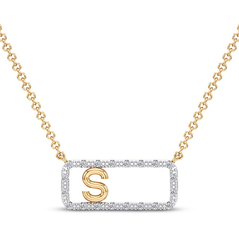Main Image 1 of Diamond S Initial Rectangle Necklace 1/10 ct tw 10K Yellow Gold 18"