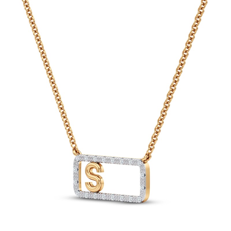 Main Image 2 of Diamond S Initial Rectangle Necklace 1/10 ct tw 10K Yellow Gold 18"