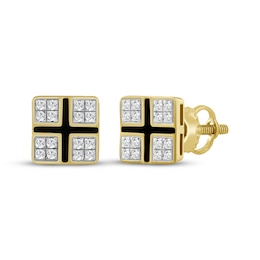 Men's Multi-Diamond Quad Stud Earrings 1/2 ct tw 10K Yellow Gold