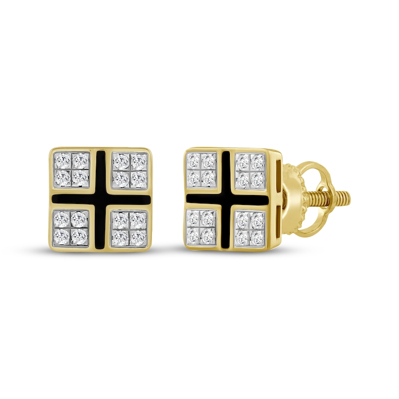 Main Image 1 of Men's Multi-Diamond Quad Stud Earrings 1/2 ct tw 10K Yellow Gold