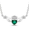 Thumbnail Image 1 of Heart-Shaped Lab-Created Emerald & White Lab-Created Sapphire Claddagh Necklace Sterling Silver 18"
