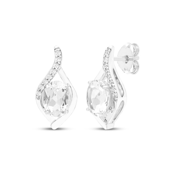 Oval-Cut White Lab-Created Sapphire Earrings Sterling Silver