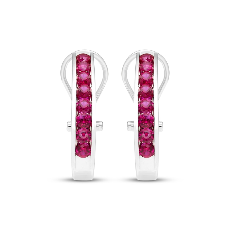 Main Image 2 of Lab-Created Ruby Channel Hoop Earrings Sterling Silver